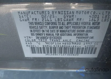 2025 Nissan Sentra Sv z USA, uszkodzony, nr VIN 3N1AB8CV1SY302820